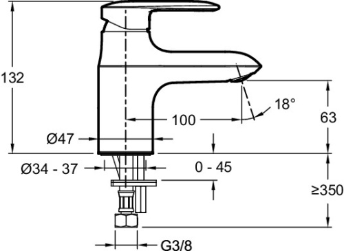 JACOB DELAFON  Смеситель для раковины KUMIN без донного клапана