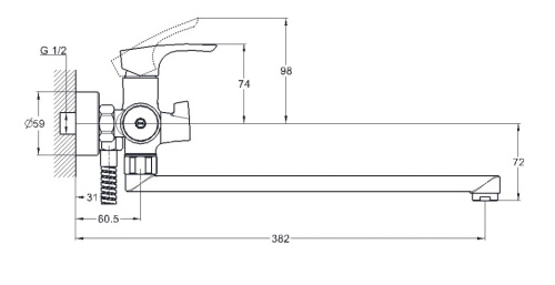 SOLONE Смеситель для ванны поворотный, девиатор в корпусе