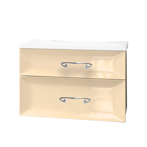 Marka One Подвесная тумба с раковиной Delice 75П с двумя встроенными ящиками, Vanilla