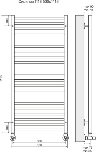 Terminus Полотенцесушитель водяной "Сицилия" П18 500х1116 мм (6+4+4+4)