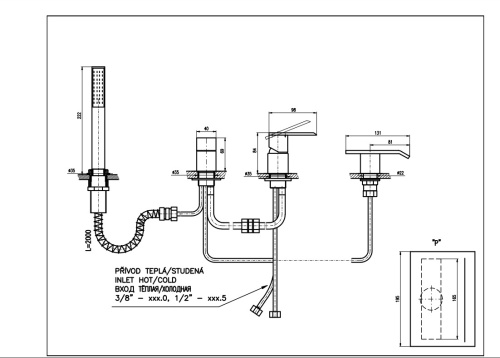RAV SLEZAK Смеситель для ванны LOIRA, 4 отверстия (хром)