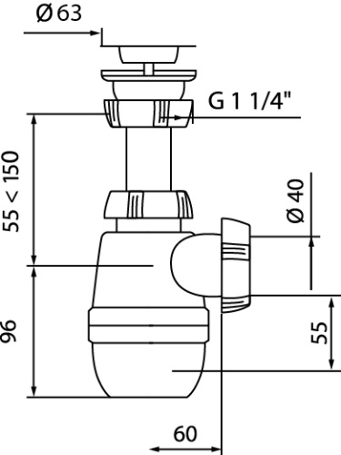 WIRQUIN Сифон «МИНОР» с нержавеющей чашкой