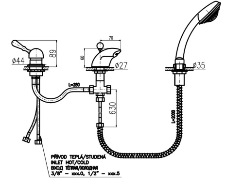 RAV SLEZAK Смеситель для ванны LABE 3 отверстия (бронза)