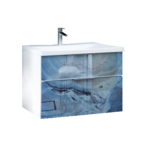 Marka One Подвесная тумба с раковиной Idalgo 75П с двумя встроенными ящиками, Blue marble