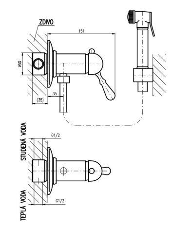 RAV SLEZAK Смеситель для биде LABE с гигиеническим душем (метал. держатель), бронза