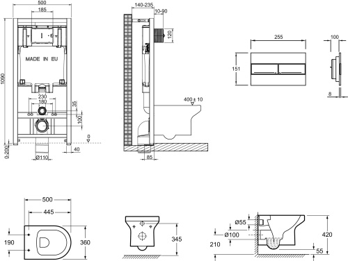 JACOB DELAFON  Комплект ELITE (унитаз, инсталляция, клавиша хром, сиденье микролифт)