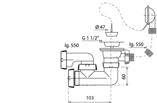 WIRQUIN Слив-перелив 1 1/2" с регулируемым сифоном и пробкой