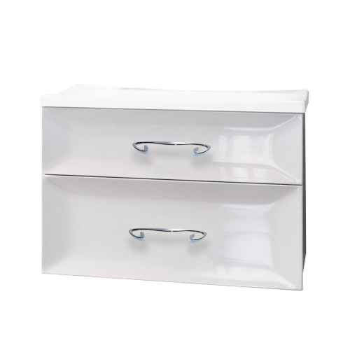 Marka One Подвесная тумба с раковиной Delice 75П с двумя встроенными ящиками, White