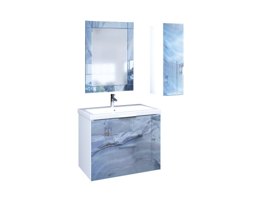 Marka One Подвесная тумба с раковиной Liriya 75П с двумя встроенными ящиками, Blue marble