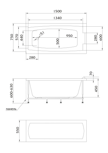 1Marka Ванна "Aelita" 150*75