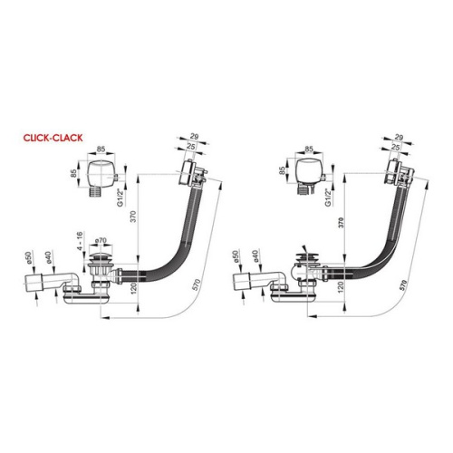 RAVAK Сточный комплект для ванн с заполнением переливом CLICK CLACK