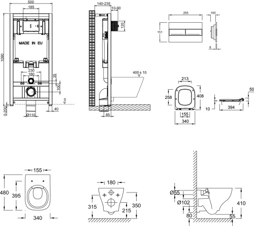 JACOB DELAFON  Комплект STRUKTURA унитаз с инсталляцией, сиденьем и клавишей (белая)