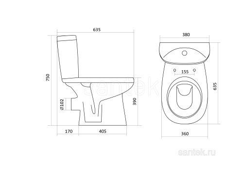 SANTEK Унитаз-компакт Анимо дюропластовое сиденье горизонтальный выпуск