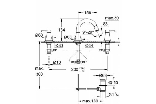 GROHE Смеситель для раковины Grandera на 3 отверстия, хром/золото