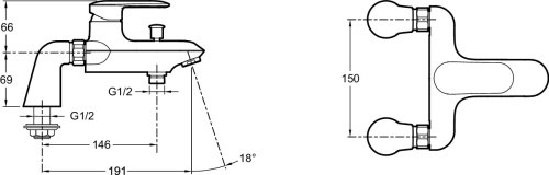 JACOB DELAFON  Смеситель для ванны/душа однорычажный KUMIN на деку