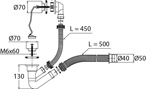VIRPLAST Слив-перелив "Элит" с нержавеющими чашками