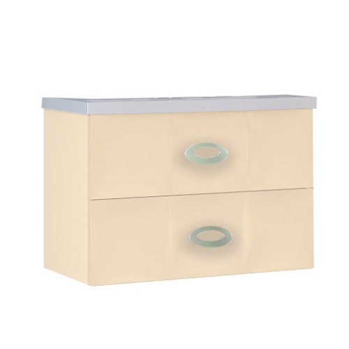 Marka One Подвесная тумба с раковиной Bonne 75П с двумя встроенными ящиками, Vanilla