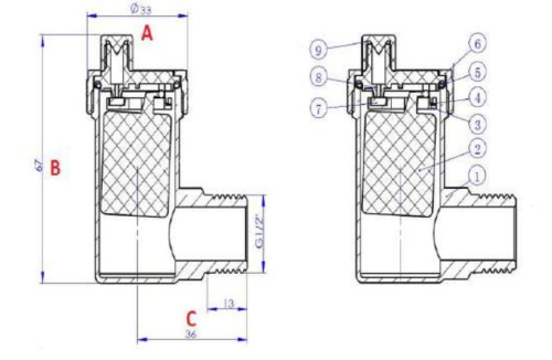 IVANCI Клапан воздушный автоматический 1/2" угловой
